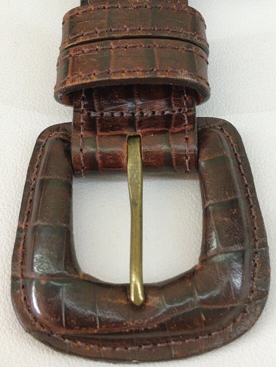 Vintage JOAN & DAVID Brown Braided Leather Belt w/Croc Embossed Buckle - Size M main image 5